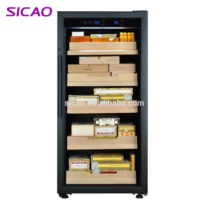 China Stand Compressor Free Standing Cigar Humidor Beech Wood Material With Cooling And Humidity Control Refrigerated Cigar Humidor for sale