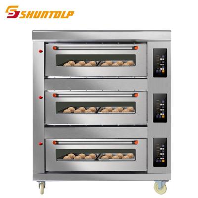 China Bakery Manufacturer 3 Deck 6 Trays Three Deck 6 Trays Gas Bread Pizza Cake Commercial Catering Oven Baking Three Trays Gas Baking Oven layer six for sale