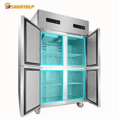 China Double-temperature double temperature commercial freezer and kitchen cooler refrigerator, stainless steel, four-door upright style for sale