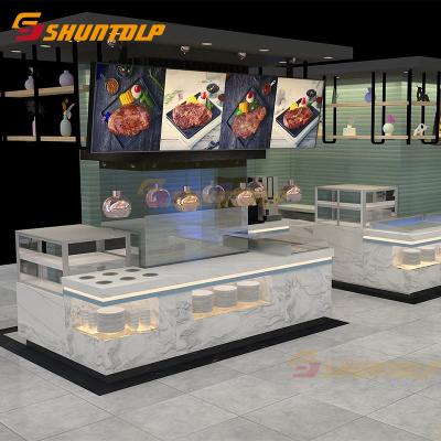 China luxury commercial fresh modern commercial modern hotel sushi buffet buffet Salad bar Double-temperature boat-type +hot equipment design for sale