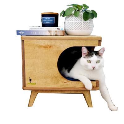 China Viable Bed Furniture Cat House Wooden Cat Condo Indoor Nightstand for sale