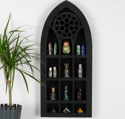 China Viable Wooden Cabinet Church Window Wall Crystal Wall Shelf Halloween Wall Old Witch Decor for sale