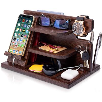 China Morden Multifunctional Wooden Phone Dock Deand Desk Nightstand Organizer For Men for sale