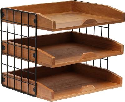 China Morden Home Office Wooden Mail Letter Tray Organizer with 3 Shelves for sale