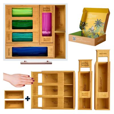 China Sustainable High Quality Bamboo Organizer Ziplock Bag Storage Box For Home Kitchen Organization for sale