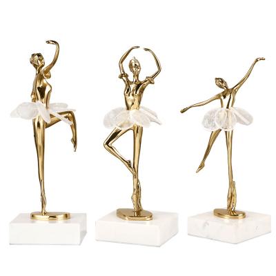 China Minimalist Ballet Girls Copper Souvenir Gift Home Decoration Ornament With Marble Base for sale