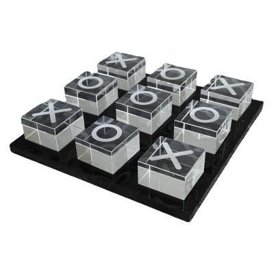 China Eco-Friendly And Durable Crystal Made Tic Tac Toe Clear XO Game Playing Chess Board With Black Plate for sale