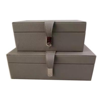 China Eco - Friendly And Durable Thickening Pair Brown Leather Home Cabinet Container Storage Jewelry Box for sale