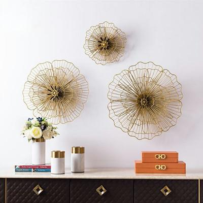 China Eco-friendly And Durable European Luxury Gold 3D Metal Flower Hanging Set Home Decor Accessories Patches Wall Art for sale