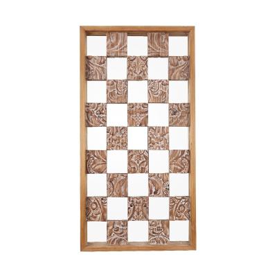 China Office Hotel Rectangle Eco-Friendly And Durable Abstract Mosaic Designer Wooden Wall Hanging Decorative Mirror for sale