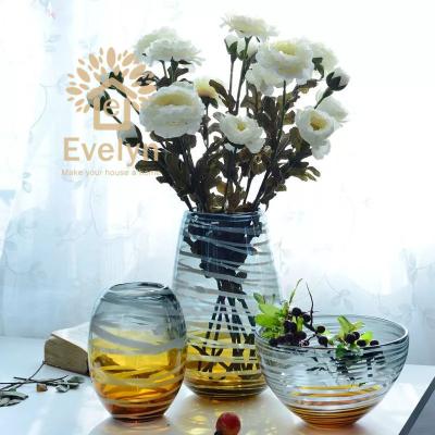 China Europe home decoration stained art white decoration glass vase household stripe glass vase for sale