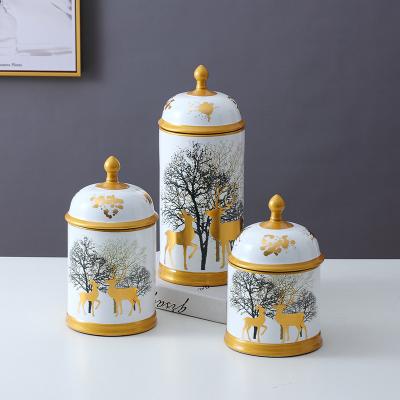 China Eco-friendly And Durable Office Decoration Gold Fashion Home Furnishing Ceramic Deer Flower Vase With Lid for sale