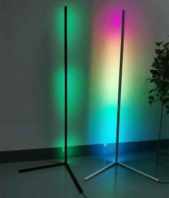 China Modern minimal color changing bedroom RGB remote simple Multicolor tripod corner lamp led stirp stand floor lamp for sale