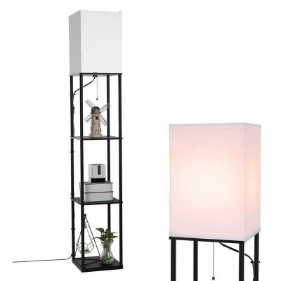 China LED Modern Shelf Floor Lamp with White Lamp Shade and LED Bulb Display Shelves Floor Lamps for Living Room Bedroom and Office for sale