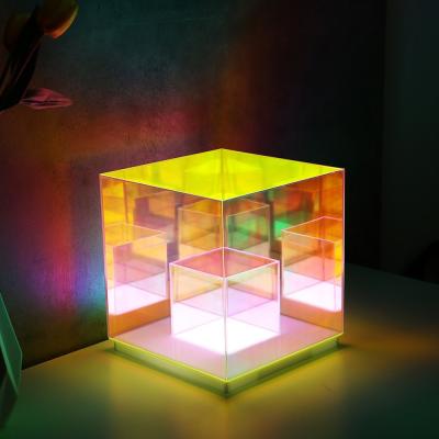 China Colorful Cube Table Lamp Led Colored Acrylic Table Lamps For Living Room Bedroom Nordic Home Decor Light Night Bedside Lamp for sale