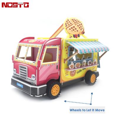 China Tent on a Side Nosto BSCI FSC Certified Factory Large Educational Toy 3D Paper Puzzle Car with Wheels for sale