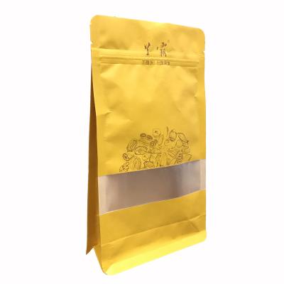 China Moisture Proof Gusseted Kraft Paper Food Packaging Bag Flat Bottom Package Pouch With Zipper End for sale