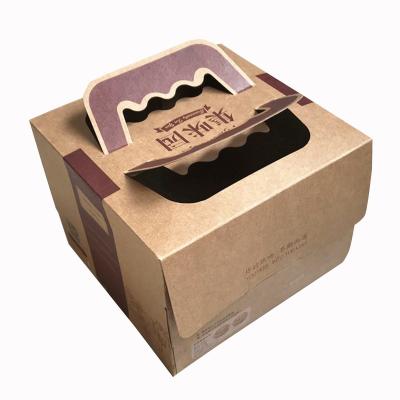 China Recyclable Eco Friendly Recyclable Kraft Paper Cake Box With Handles for sale