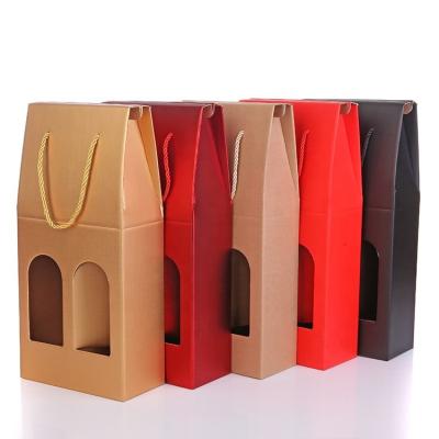 China 2 Bottle Cardboard Bottle Carrier Wine Glass Gift Recyclable Paper Packaging Bag With Handle for sale