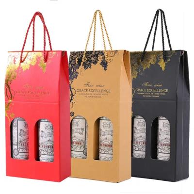 China Recycled Materials Custom 1 Portable Promotional Bottle 2 Bottles Wine Spirits Beer Paper Packaging Cans With Handles for sale