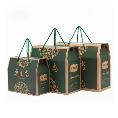 China Recycled Materials Custom Corrugated Foldable Paper Food Packaging Boxes Dry Nuts Fruit Paper Box Wholesale With Handle for sale