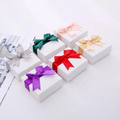 China Wholesale Custom Small Size Handmade Jewelry Packaging Square Paper Box With Bow For Earrings Bracelets Bangles Display for sale