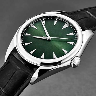 China Automatic Date Top Luxury Watches No Logo Watch Mechanical Green Dial Black Leather Strap Automatic Watch for sale