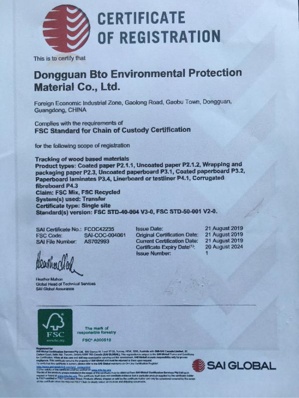 FSC Certification - GUANGDONG BTO NEW MATERIAL CO.,LTD.