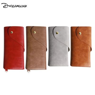 China double red-brown leather anti-fall fold card bag large capacity PU mobile phone bag triple optional card slot for sale