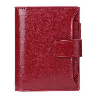 China Ladies Fashion Slim Wallet RFID RFID Wax Oil Coin Purse Card Shorter Leather Purse Slim Wallet For Women for sale