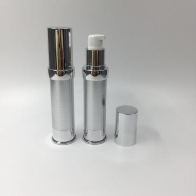 China Luxury Non Puddle Serum 20ml Silver Slim Spill Press Pump Bottle Silver Cosmetic Airless Pump Airless Pump for sale