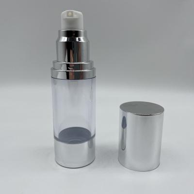 China BEAUTY PACKAGING 30ml AS Bright Silver High Grade Essence Plated Airless Bottle For Cosmetic Packaings for sale