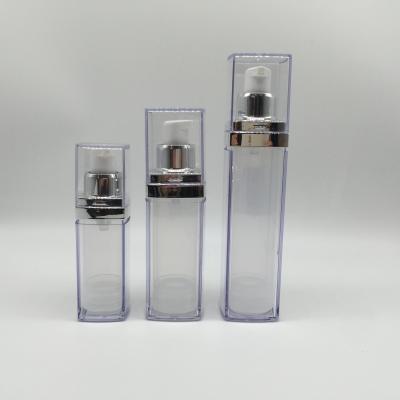 China Non Spill 15ml 30ml 50ml Clear AS Double Wall Inner Square Shape Airless PP Lotion Pump Bottle for sale