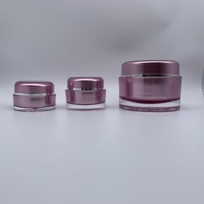 China Non spill 1oz 30g purple color face cream acrylic cosmetic jar with small silver band/20g round fancy color containers for sale