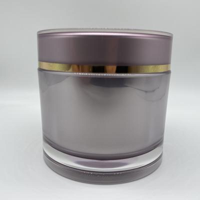 China Non Spill Double Wall 200gram Acrylic Purple Color Facial Cream Container With Gold Ring / Luxury Cosmetic Jar for sale