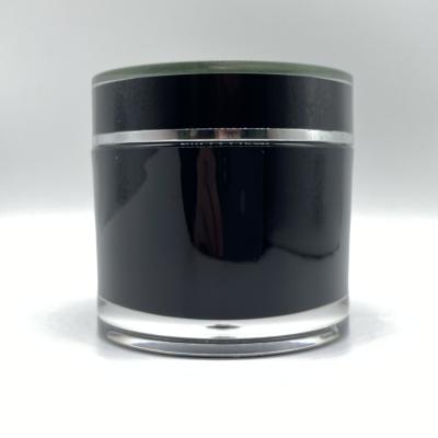 China Non spill 200G shinning double round black wall acrylic face cream jar with sliver rim cosmetic jar/men skin care for sale