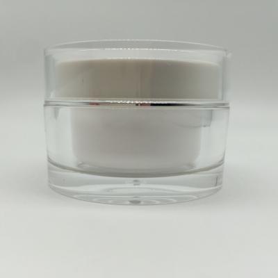 China Non Spill Luxury Clear Double Wall 50g Face Cream Acrylic Cosmetic Jar / Straight Round Plastic Jar Container For Skin Care for sale