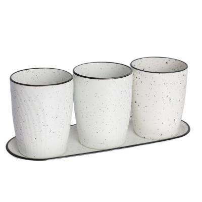 China Minimalist JINYUAN Customized Splatter Ink Crafts Gift Ins Style Design Set Of 3 Ceramic Cups Drinks Cups With Saucer for sale