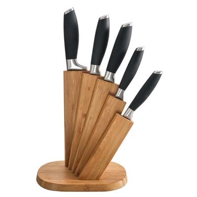 China Durable High Quality Stainless Steel Hollow Handle 5 Piece Kitchen Knife Set With Wooden Knife Holder for sale