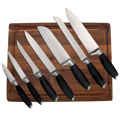 China Durable High Quality Stainless Steel Hollow Handle 7 Piece Kitchen Knife Set With Wooden Knife Holder for sale