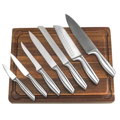 China Durable High Quality Hollow Handle 7 Piece Kitchen Knife Set With Wooden Knife Holder for sale