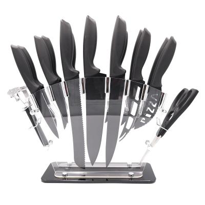 China Sustainable Spray Paint 13 Piece Kitchen Knife Set With Scissors, Knife Sharpener And Acrylic Knife Holder for sale