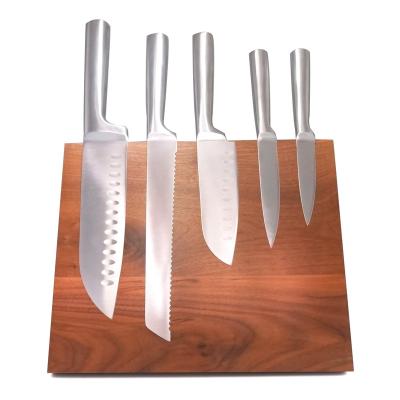 China Sustainable Hollow Handle 5 Piece Kitchen Knife Set With Wood Seat for sale