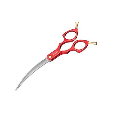 China Stocked Dog Grooming Scissors Japan440C Curved Pet Scissors Color Aluminum Handle Dog Grooming Curved Shears for sale