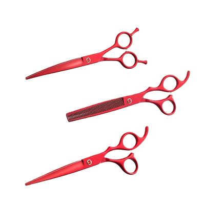 China Pet Hair Grooming Shears Kit Razorline NHC004RED Stainless Steel Pet Scissors Set Home Use Dog Hair Cleaning Scissors Set for sale