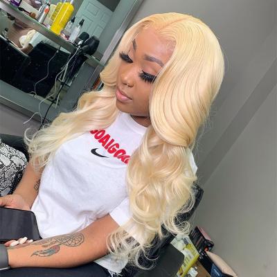 China Wholesale Virgin 100% Remy Human Hair With Baby Hair And Natural Platinum 180%Density Honey Blonde 150% Hairline 613 Body Wave Transparent Swiss Lace13x6 Lace Frontal Wigs 613 f With Baby Hair for sale