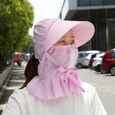 China UV Checked Ms. Striped Wide Eaves Shade Neck Guard Multifunctional Riding Hat Flap Cap Ladies Sun UV Checked New for sale