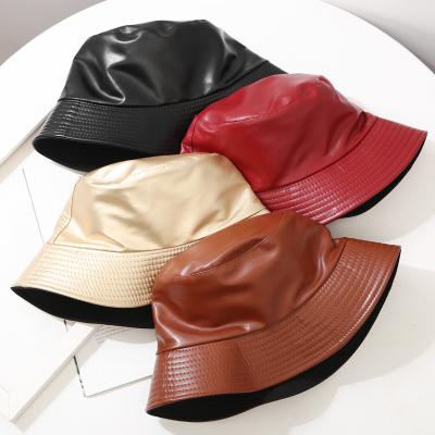 China Men's And Women's All-match Leather Bucket Hat Dome Minimalism PU Sunscreen European And American Style for sale