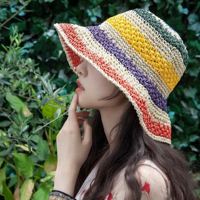 China Street Manufacturers High Quality Summer Youth Hot-selling Trend Striped Sun Hat Student Big Brim Hat Beach Lady for sale