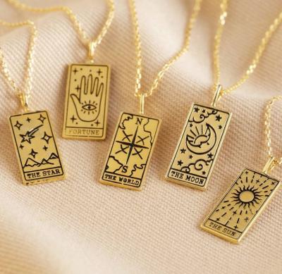 China INS TRENDY Fashion Design 18k Gold Plated Square Necklaces Stainless Steel Arcana Tarot Card Pendant Necklace for sale